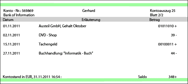 Kontoauszug Gerhard