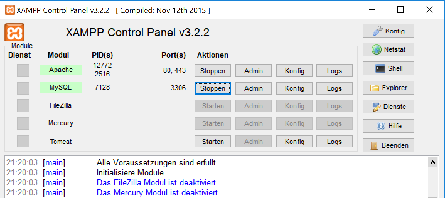Screenshot Xampp-Control Programm