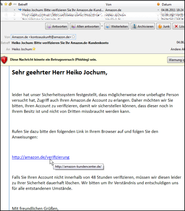 Phishing-Beispiel