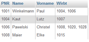 Vorschlag 2: Attribut Wirbt in der benutzer-Tabelle: Liste der PNR der geworbenen Benutzer.