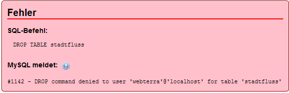 SQL-Fehlermeldung bei fehlenden Rechten