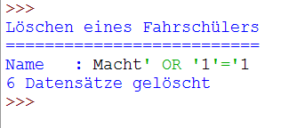 Meldung, dass 6 Datensätze (alle) gelöscht wurden.