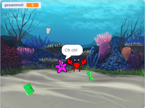 Unter-Wasser-Welt Stern ber&uuml;hrt Krabbe