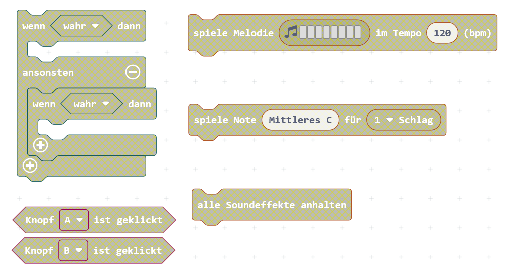MakeCode Blöcke zur Auswahl mittels A und B