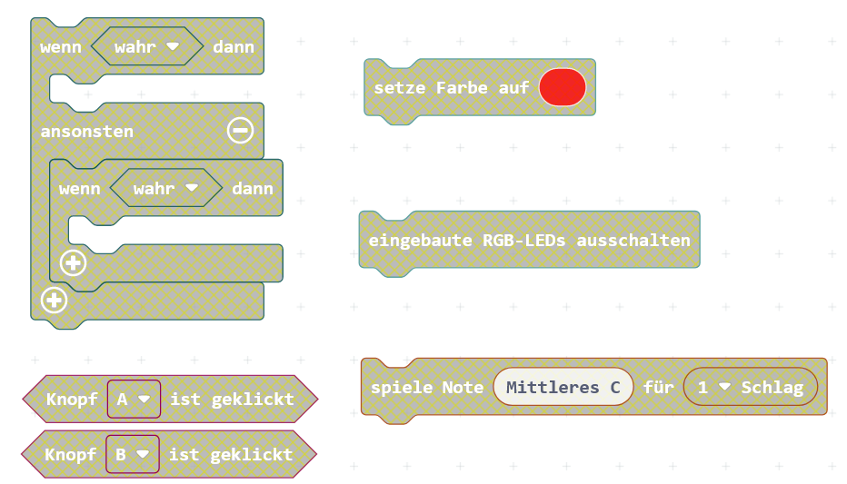 MakeCode Blöcke zur Auswahl mittels A und B