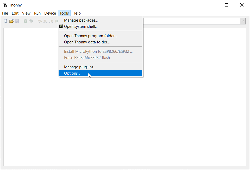 Aufrufen der Optionen in Thonny
