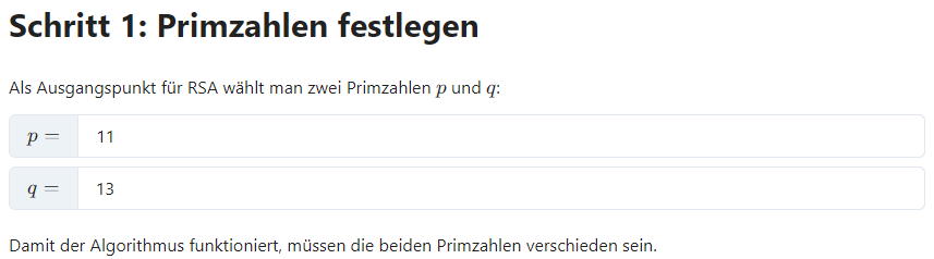 Screenshot: Auswahl zweier Primzahlen