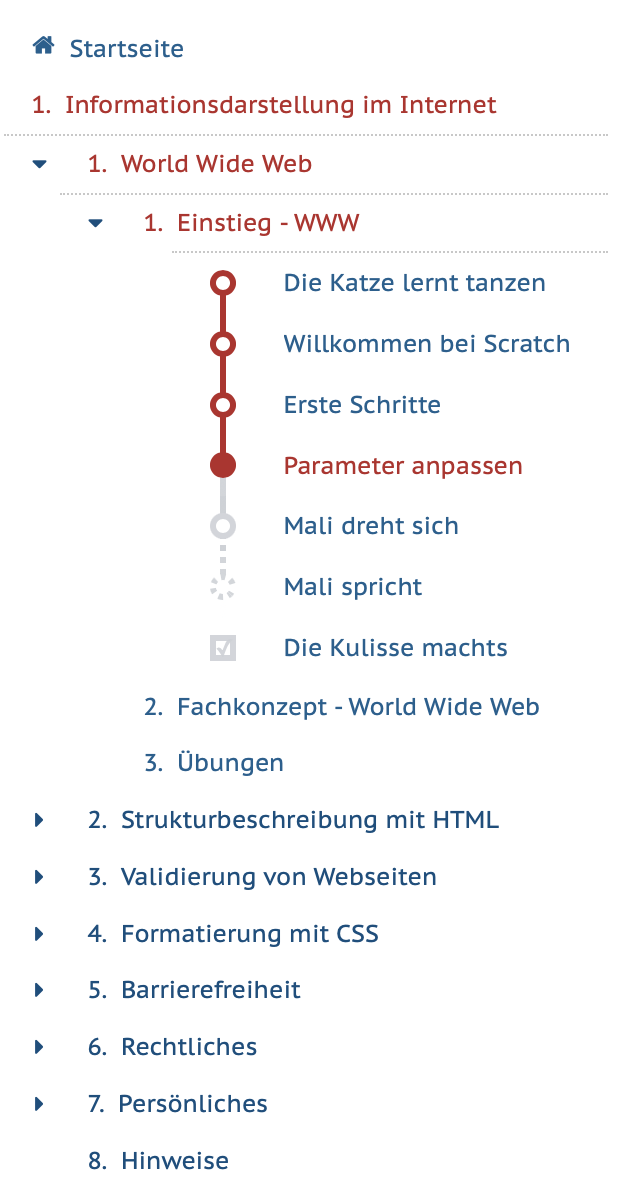 Eine Lernstrecke im Menü von inf-schule.de