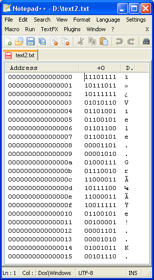 Binärdarstellung zum Text im utf8-Format