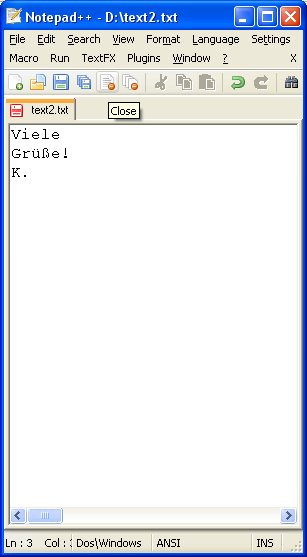 Screenshot mit Text