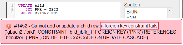 Fehlermeldung bei Fremdschlüssel-Verletzung