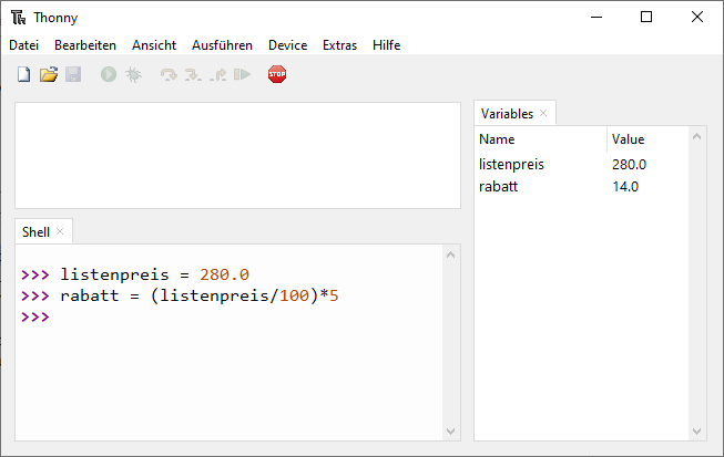 Thonny mit Anweisungen im Ausführfenster
