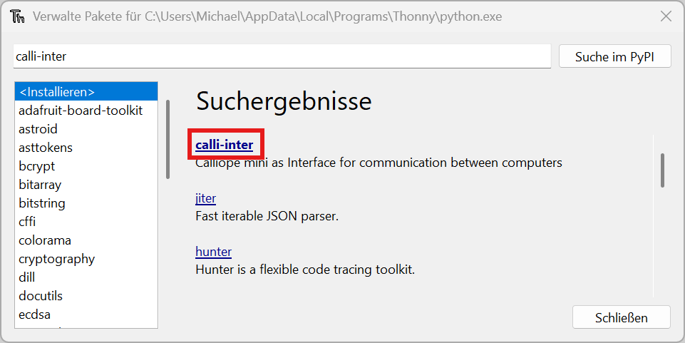 Installation von calli-inter mit Thonny