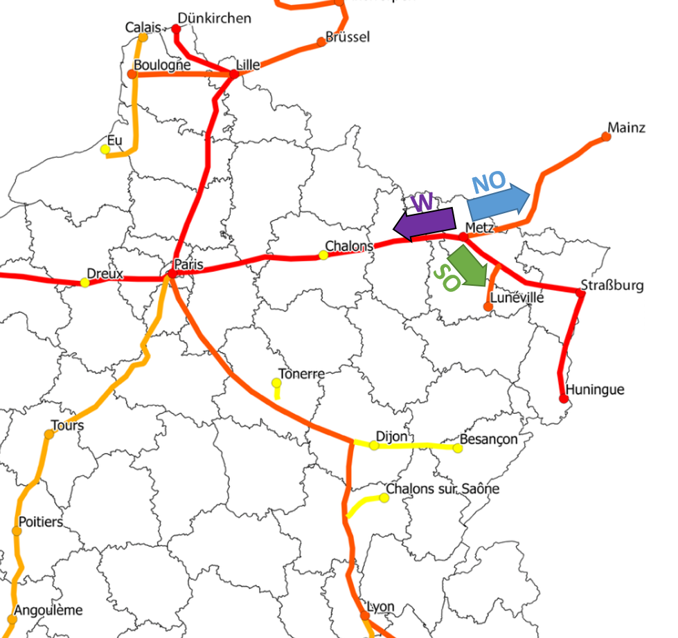 Französisches Telegrafen-Netzwerk ab 1793 Telegrafennetz rund um Metz