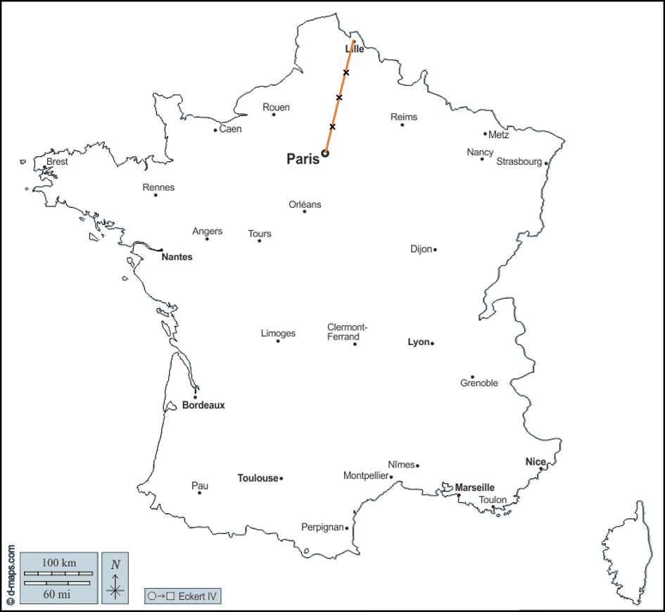 Karte von Frankreich (verändert durch FR) Frankreich mit einer Telegrafenlinie