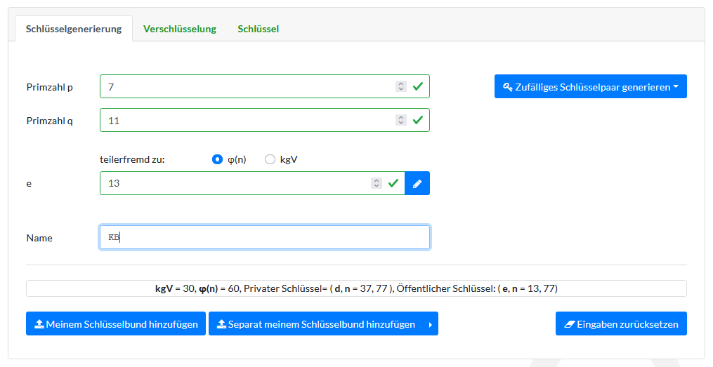 Schl&uuml;sselgenerierung