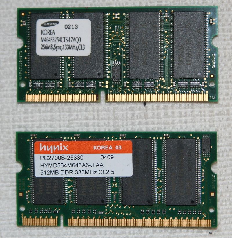 Arbeitsspeicher für Notebooks (SO-DIMM) SD-RAM und DDR-RAM als Beispiel für Arbeitsspeicher