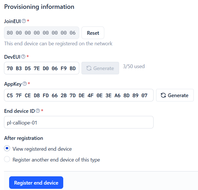 TTN-Device-Formular TTN-Formular