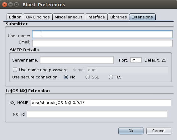 Screenshot: BlueJ leJOS-NXT-Plugin: Extensions-Tab Screenshot: BlueJ leJOS-NXT-Plugin: Extensions-Tab