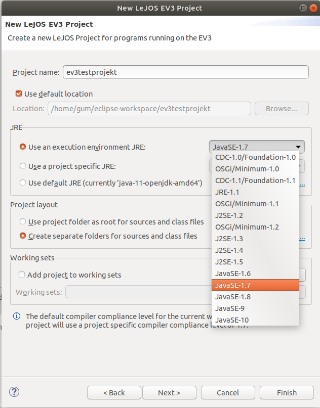Javaversion im EV3-Projekt festlegen Javaversion im EV3-Projekt festlegen