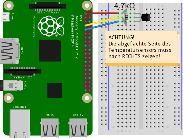 Temperatursensor auf Steckplatine Temperatursensor auf Steckplatine
