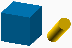 getrennte Objekte Würfel und schräg verlaufender Zylinder überlagern sich nicht