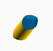 Schnitt zweier Objekte Würfel und schräg verlaufender Zylinder überlagern sich und es werden nur die Punkte dargestellt, die in beiden Objekten enthalten sind.