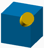 vereinigte Objekte Würfel und schräg verlaufender Zylinder überlagern sich und werden beide dargestellt