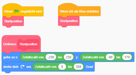 Einnehmen der Startposition (Scratch-Skript) Skript für Einnehmen der Startposition
