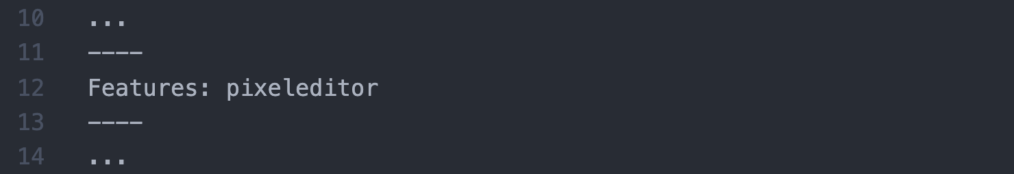Beispielquelltext f&uuml;r die Einbindung des Pixeleditors &uuml;ber das Meta-Tag features