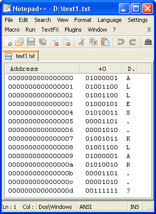 Binärdarstellung zum Text