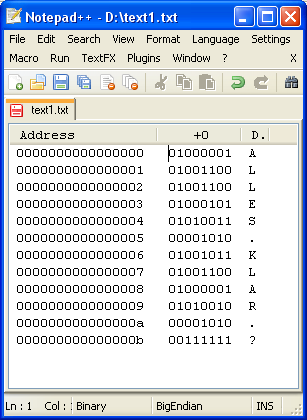 Binärdarstellung zum Text im Unix-Format