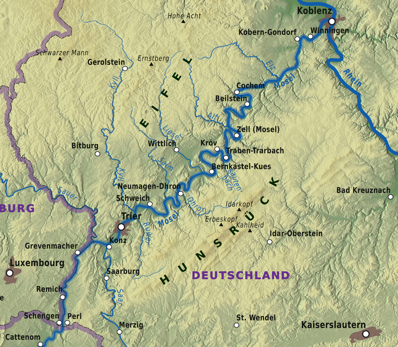 Moselverlauf (Ausschnitt) Moselverlauf mit Nebenflüssen