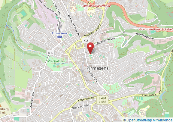 Beispiel Schule lokalisiert in einem Ort Das Leibniz-Gymnasium eingezeichnet im Ort Pirmasens