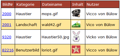 Tabelle, die bei der Suche nach %Bülow gefunden werden - vier Datensätze