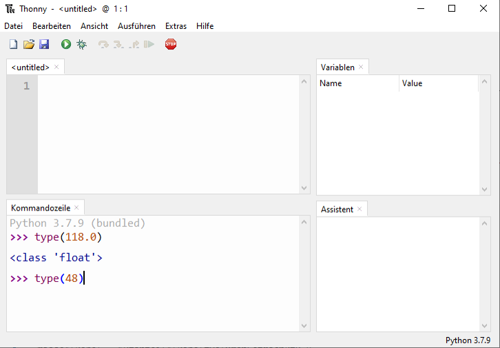 Dialog in der Kommandozeile von Thonny