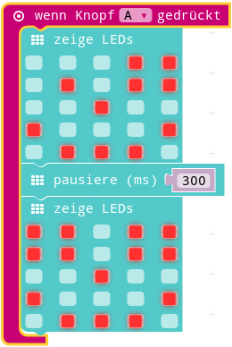 Programmgerüst für das Blinzeln MakeCode KnopfA