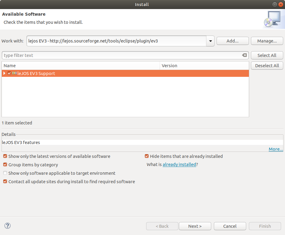 Installation des leJOS-EV3-Plugin für Eclipse