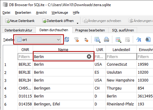 Daten einer Tabelle