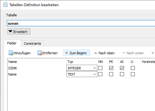 Tabelle anlegen