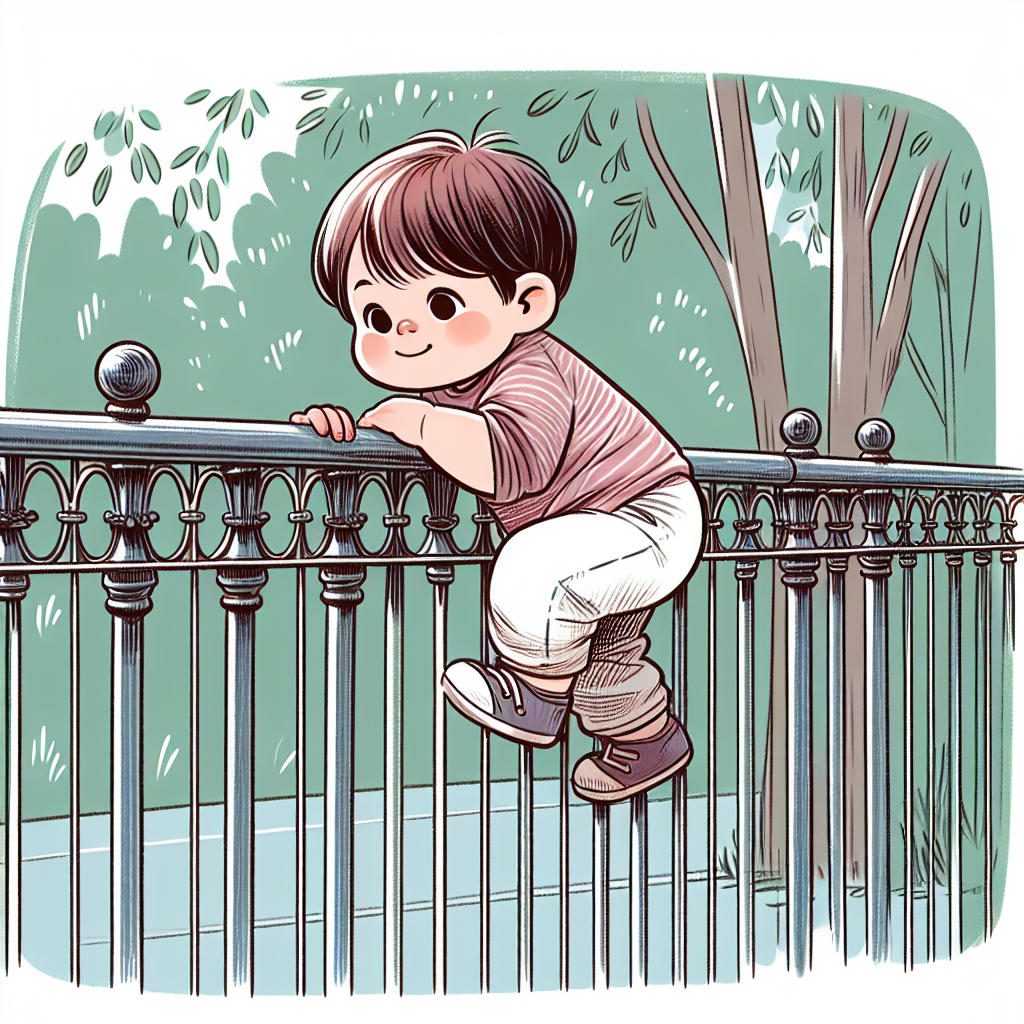 KI-generiert: Kleiner Junge klettert über Zaun Kleiner Junge klettert über Zaun