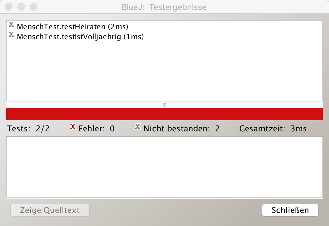 Erfolglose Tests