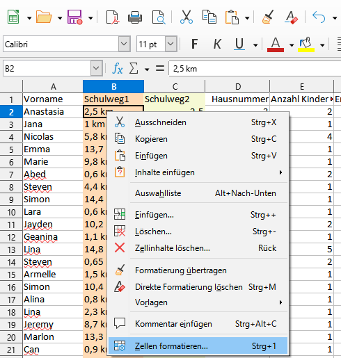 Datentyp einer Tabellenzelle